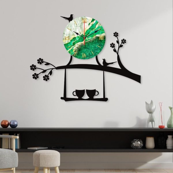 Tarang Bird on Tree with Coffee Cup Wooden Wall Clock – Elegant Home and Office Décor