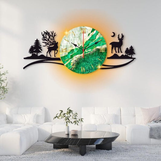 Tarang Deers in Forest and Mountain Scenic Wall Clock – Elegant Home and Office Décor