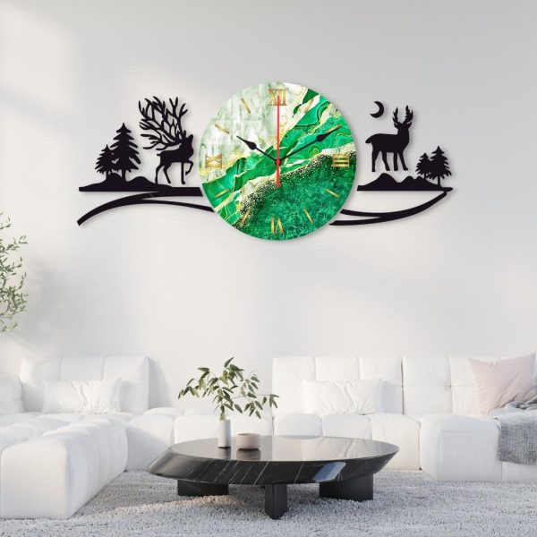 Tarang Deers in Forest and Mountain Scenic Wall Clock – Elegant Home and Office Décor